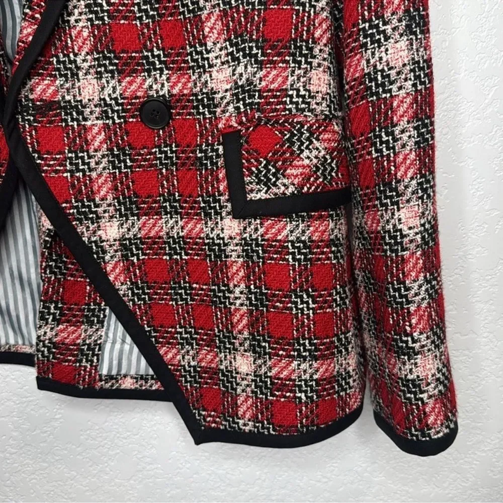 NWT VERONICA BEARD HARRIET CUTAWAY DICKEY BLAZER JACKET PLAID CHECK TWEED RED 8 - Picture 5 of 15